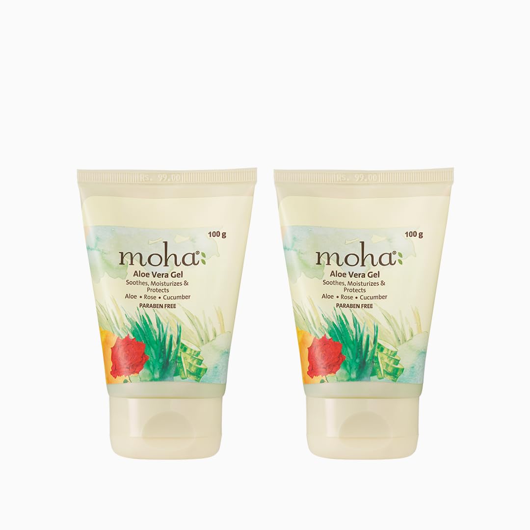 moha: Aloe Vera Gel Enriched With Rose & Cucumber Pure & Natural Face Gel Helps in Healing of Skin,helps to hydrate and nourish all kinds of skin - 100 gm (Pack of 2)