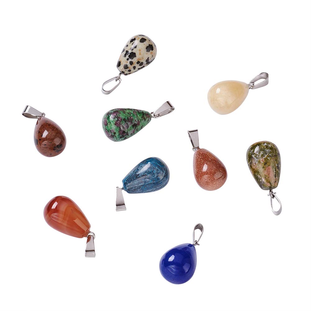 FASHEWELRY 50Pcs Water Drop Stone Pendants Teardrop Healing Crystal Quartz Chakra Gemstone Rock Charms Random Mixed for Necklace Jewelry Making Hole: 2x7mm 1-Mixed Color-Teardrop-Random*
