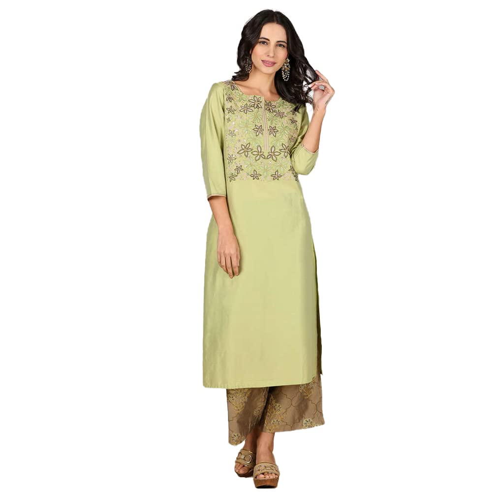 Kashish Women's  Viscose Embroidered Round Neck Straight Fit Kurta