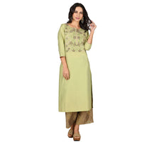 Kashish Women's  Viscose Embroidered Round Neck Straight Fit Kurta