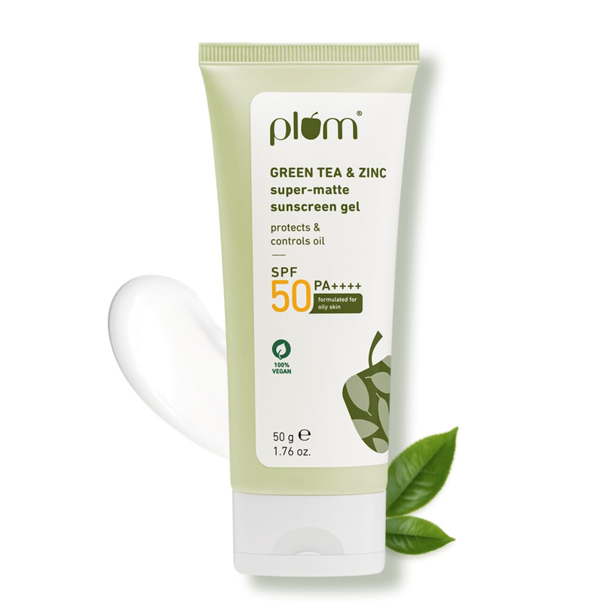 Plum Green Tea & Zinc Super-Matte Gel Sunscreen SPF 50 PA ++++ | Formulated for Oily, Combination and Acne Prone Skin | Protects & Controls Oil | Lightweight, No White Cast & Non-Sticky | Vegan | 50 g