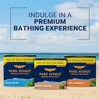 Park Avenue Premium Men’s Soaps for Bath – Cool Blue | 125g (Pack of 4) | Menthol & Mineral Energizer | Grade 1 Soap | For All Skin Types