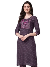 SOURBH Women's  Rayon Sequins Embroidered and Polka Dots Printed Straight Fit Kurti Only 2XL Purple