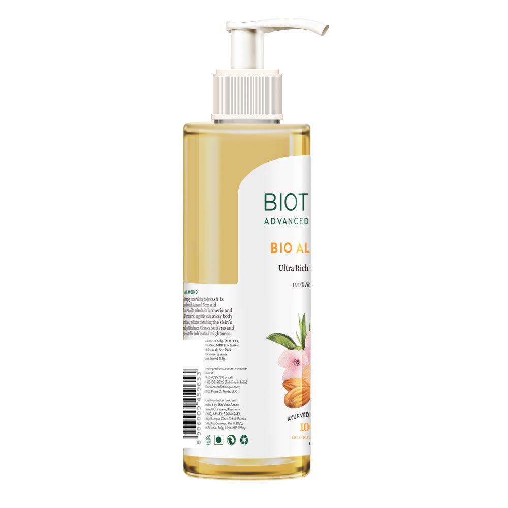 Biotique Almond Oil Ultra Rich Body Wash, Botanical Extracts, 200ml & Basil & Parsley Body Wash, Transparent, 200ml