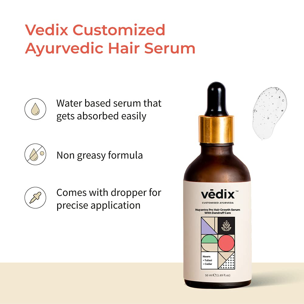 Vedix Ayurvedic Hair Serum, Nuyantra Pro Hair Growth Serum Dandruff Care For Women & Men With Neem, Tulasi & Cedar