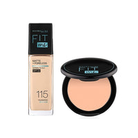 Maybelline New York Fit Me Matte+Poreless Liquid Foundation & Compact Powder, Fit Me Shade 115 Ivory, Everyday Base, Flawless Base Makeup,Oily Skin, Combo Pack, Effortlessly Glam Face, Beige