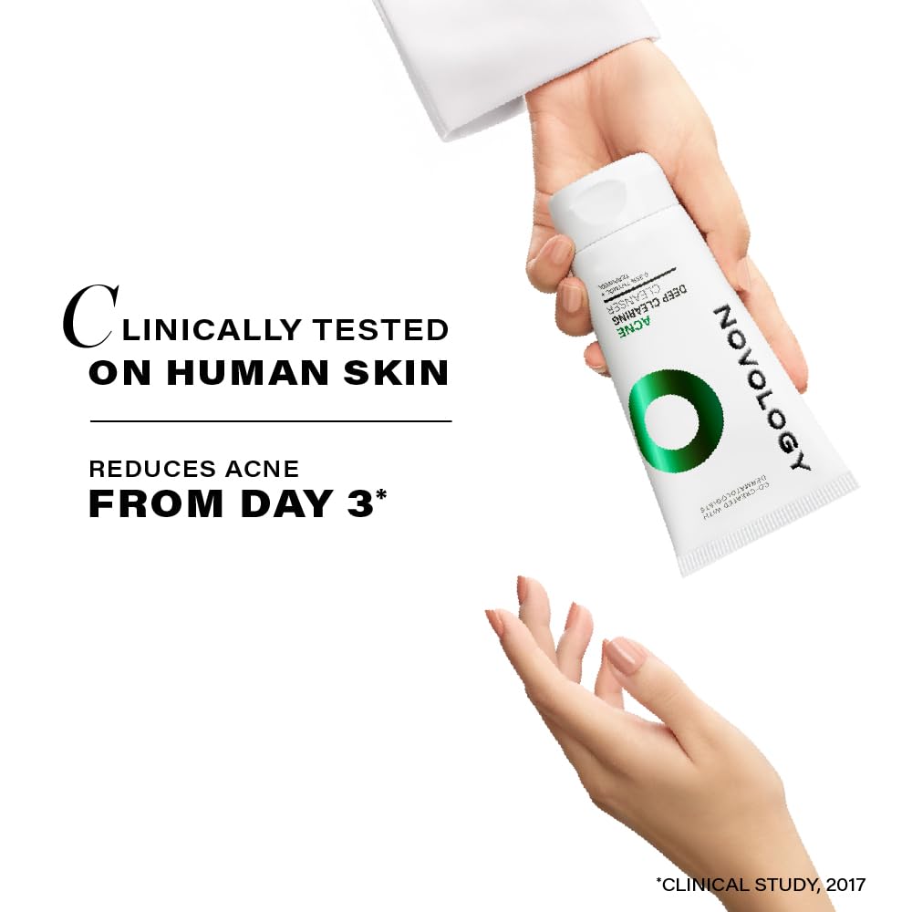 Novology Acne Deep Clearing Cleanser with Thymol+Terpineol| Face Wash for Acne,Whiteheads,Blackheads| Gentle, Non-Drying Formula, Suitable for Sensitive skin| 150ml