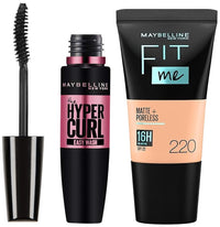 Maybelline New York Fit Me Matte+Poreless Liquid Foundation Tube, 220 Natural Beige, 18ml and Maybelline New York Hypercurl Mascara Washable, Black, 9.2ml