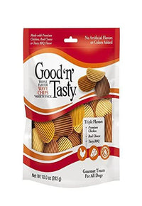 Good'n'Fun Triple Flavor Wavy Chips Variety Pack, 10 oz, Treats for Dogs 10 Ounce (Pack of 1)