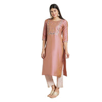 Kashish Women's  Viscose Embroidered Round Neck Straight Fit Kurta
