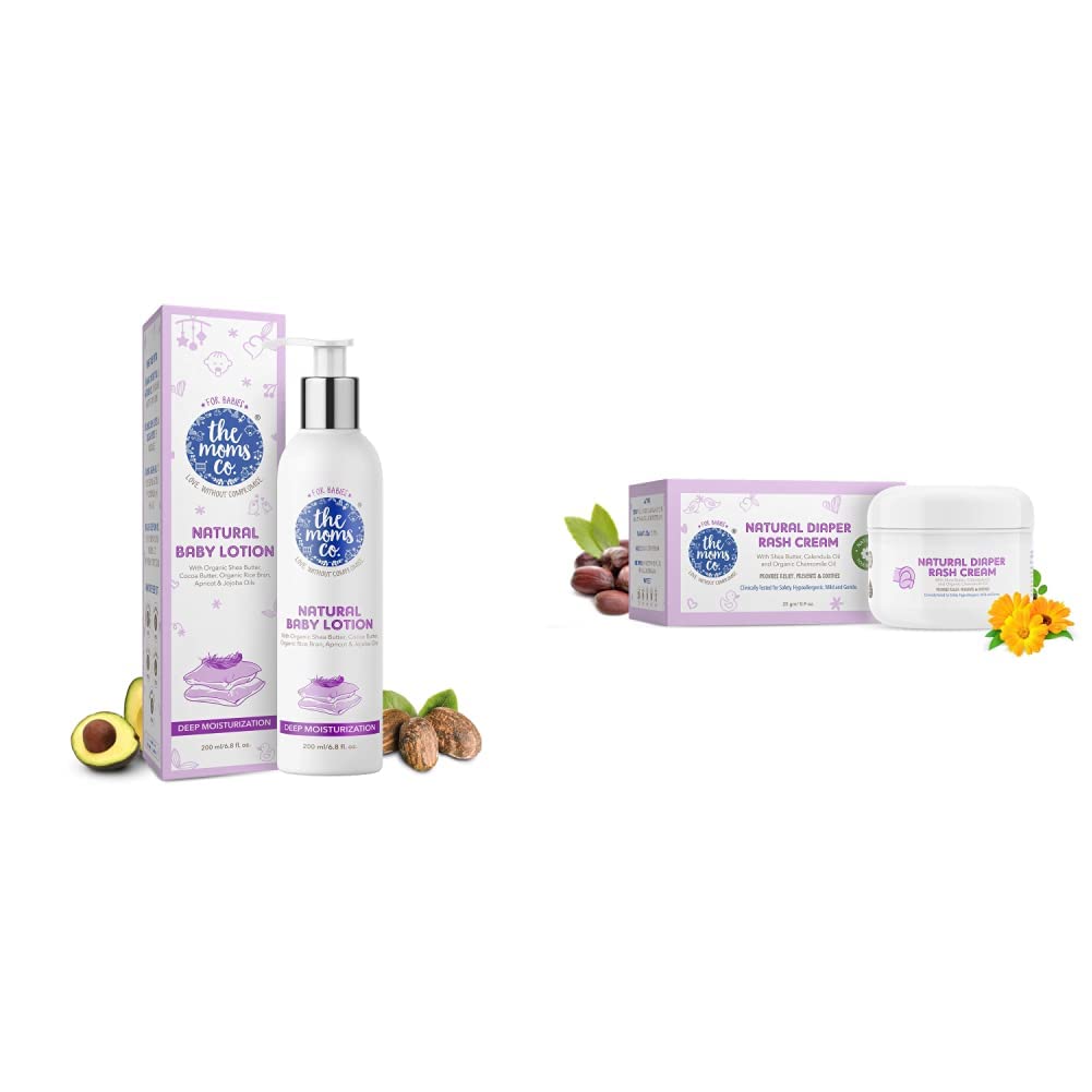 The Moms Co Natural Baby Lotion (200 ml) & Baby's  Diaper Rash Cream with Zinc Oxide, Chamomile and Jojoba Oils with Oat Protein (2