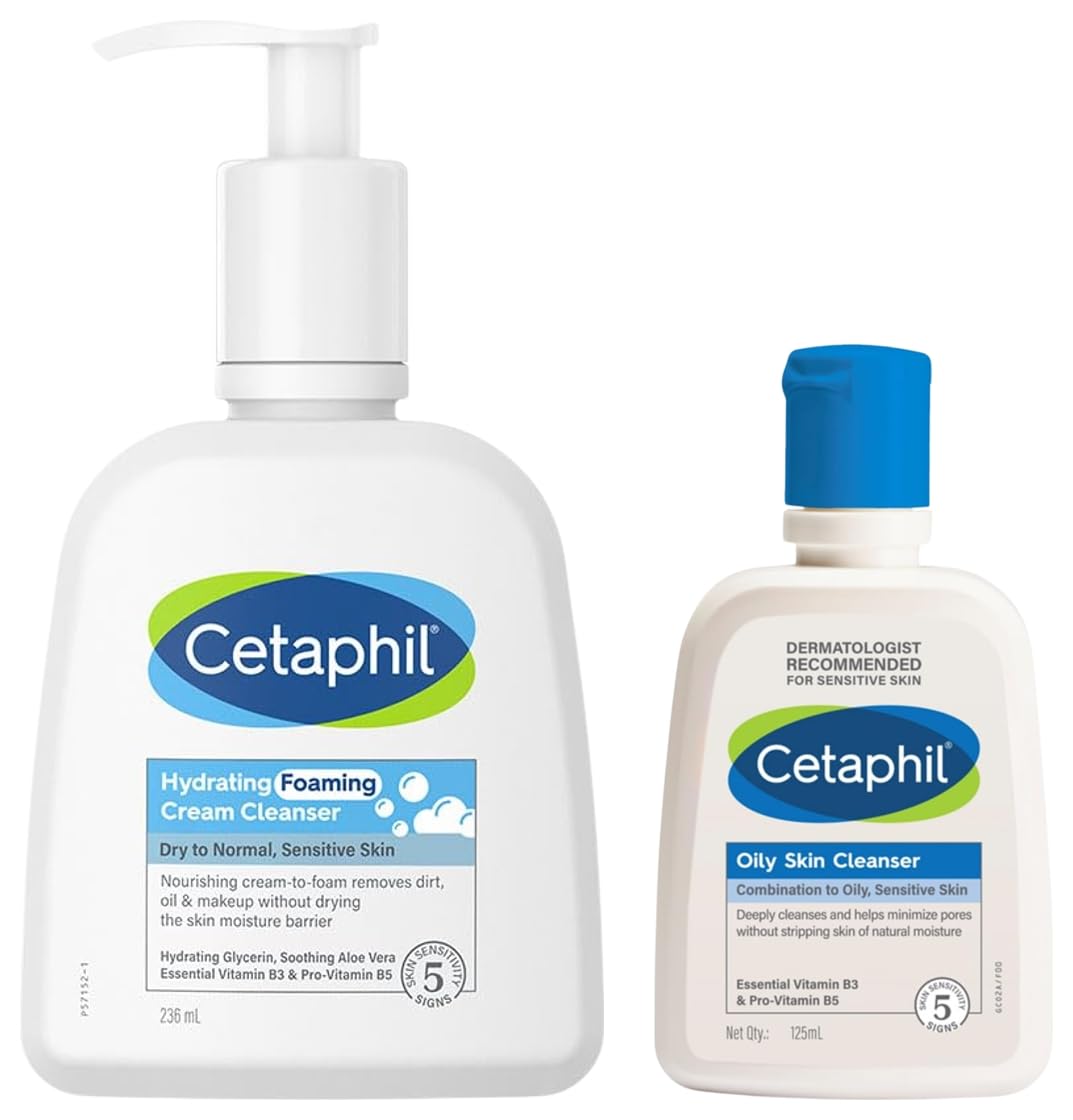 Cetaphil Oily Skin Cleanser Daily For Oily Acne Prone Skin Gentle Foaming 125Ml Hydrating foaming Face Wash Cream to Foam Cleanser 236ml Niacinamide ProVitamin B5 & and Aloe for Gentle Cleansing