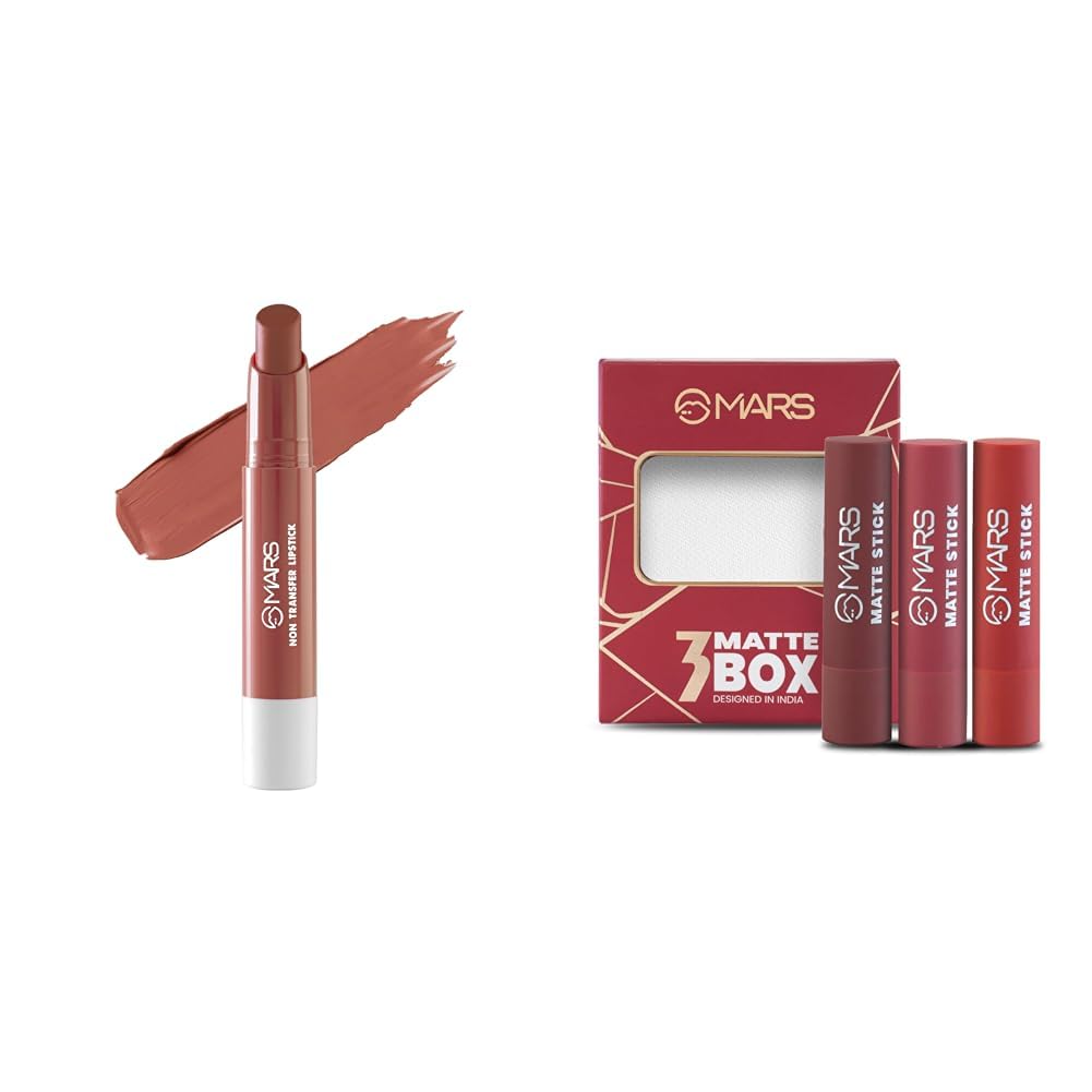 MARS Matte Super Stay Lipstick | Up to 12 Hours Long Lasting | Smudge Proof and Waterproof Lipstick for Women (2.6 gm) (10-ROYALTY) Matte Box Set of 3 Lipsticks for Women (3x3.2 gm) (01-Red & Maroon)