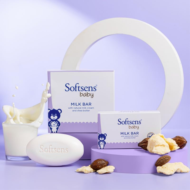 Softsens Baby Moisturizing Milk Soap Bar Enriched with Natural Milk Cream & Shea Butter I Dermatologically Tested & Paraben Free for Baby Skin- Pack of 1 (100 gms x 3)