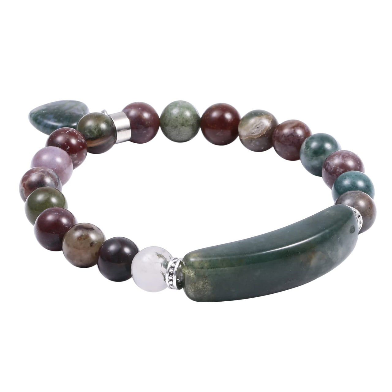 TUMBEELLUWA Healing Stone Bracelet 8mm Beads Chakra Crystal Energy Heart Charm Bracelet Handmade Jewelry for Women #5 indian agate crystal stone