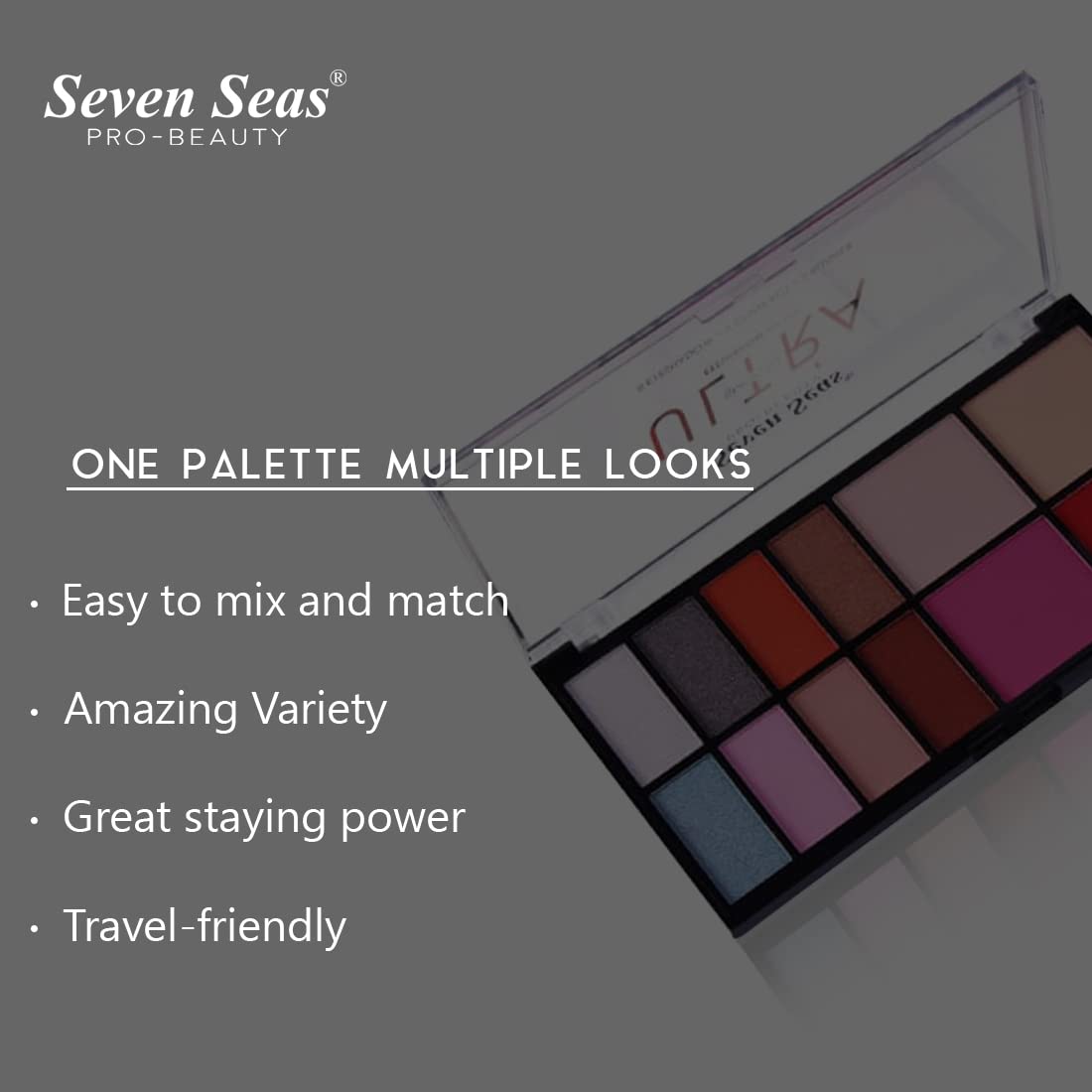 Seven Seas Ultra Smooth Eyeshadow Palette Pigmented Colors | Long Wearing And Easily Blendable Eye Makeup Palette | Multicolor - 30Gm | Shimmery & Glitter Finish (Skin)