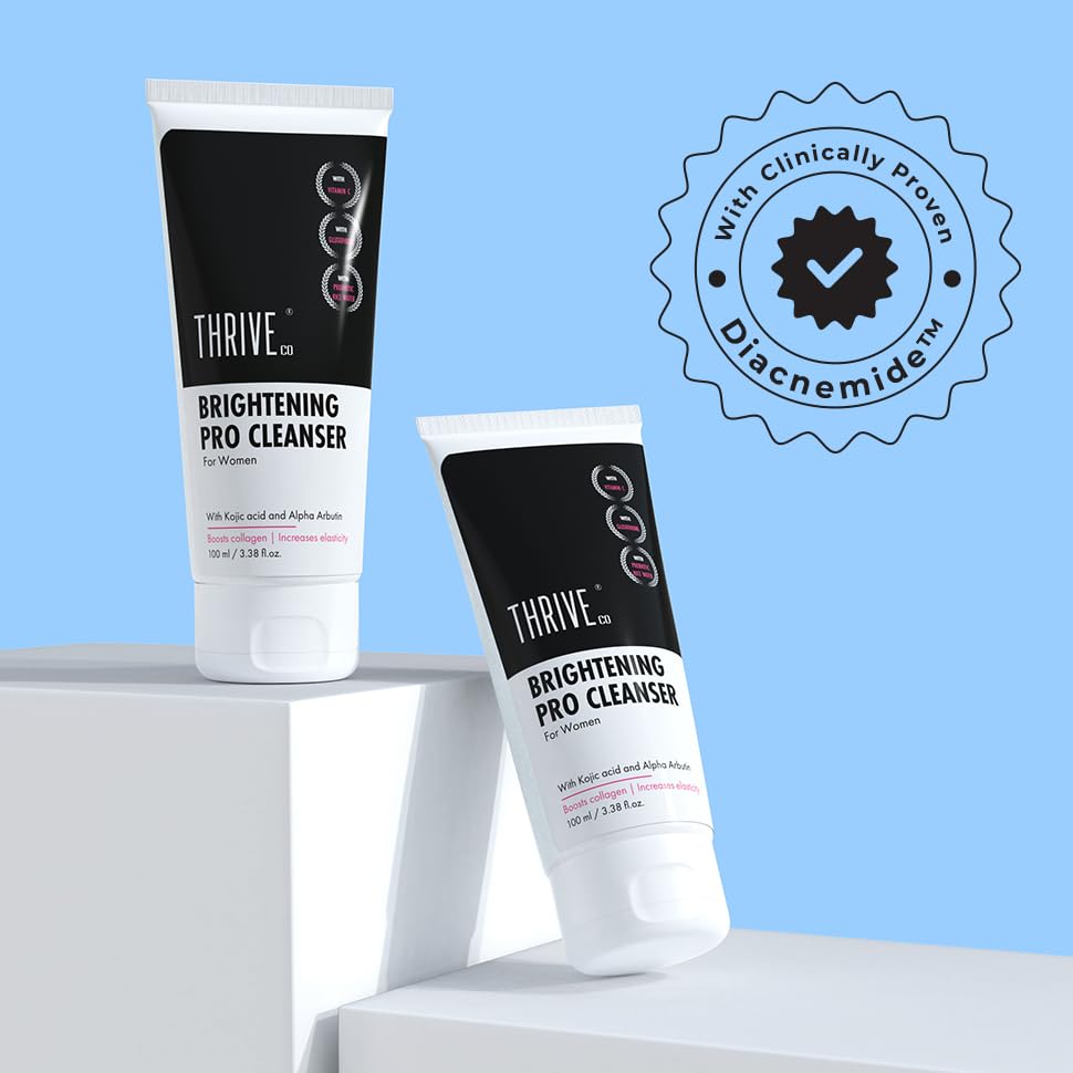 ThriveCo Brightening PRO Cleanser for Women with Probiotic Rice Water, Vit C, Kojic Acid, Alpha Arbutin & Glutathione | Anti-ageing Face Wash, Boosts Collagen, Clears Skin & Removes Dark Spots | 100ml