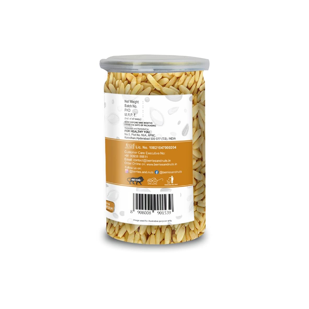 Berries And Nuts Premium Pine Nut Kernels | Chilgoza Magaz Giri, Giri Magaz | 200 Grams | 1 Bottle of 200 Grams