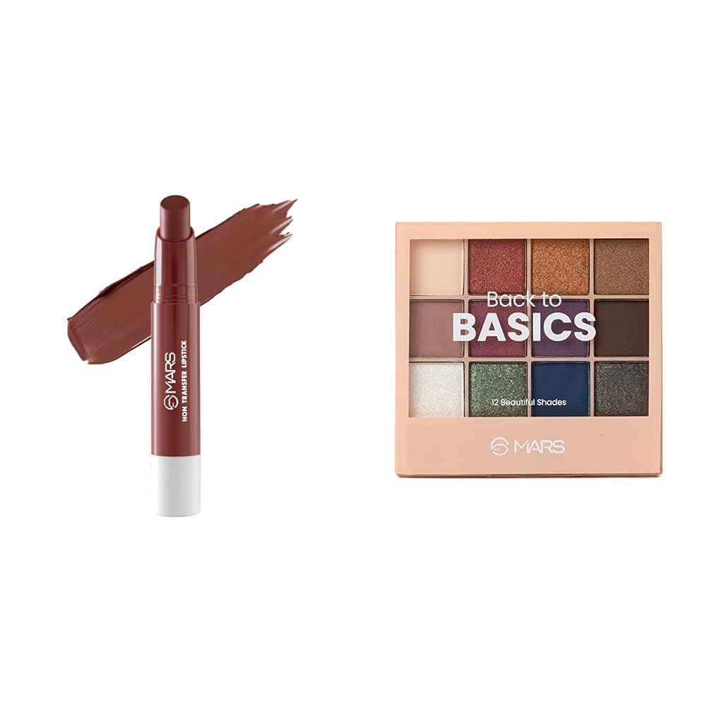 MARS Matte Super Stay Lipstick Lipstick for Women (2.6 gm) (12-SINFUL) 12 Shades Back to Basics Eyeshadow Palette with Free Applicator (14.4 gm) (Shade-01)