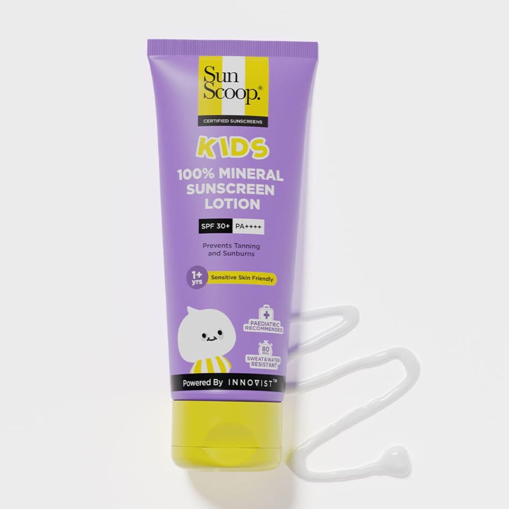 SunScoop Kids 100% Mineral Sunscreen Lotion SPF 30+ PA++++ | Paediatrician Recommended | Prevents Tanning & Sunburn | Sweat & Water Resistant | Safe for Sensitive Skin | for 1+ Years | 75 gm