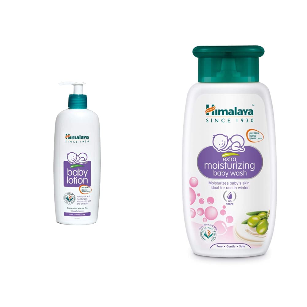 Himalaya Baby Lotion (400ml) & Himalaya Baby Care Extra Moisturizing Baby Wash, 200ml