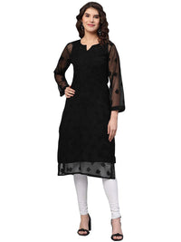 Ada Lucknowi Hand Embroidered Chikankari Women's  Georgette Kurta Kurti with Slip