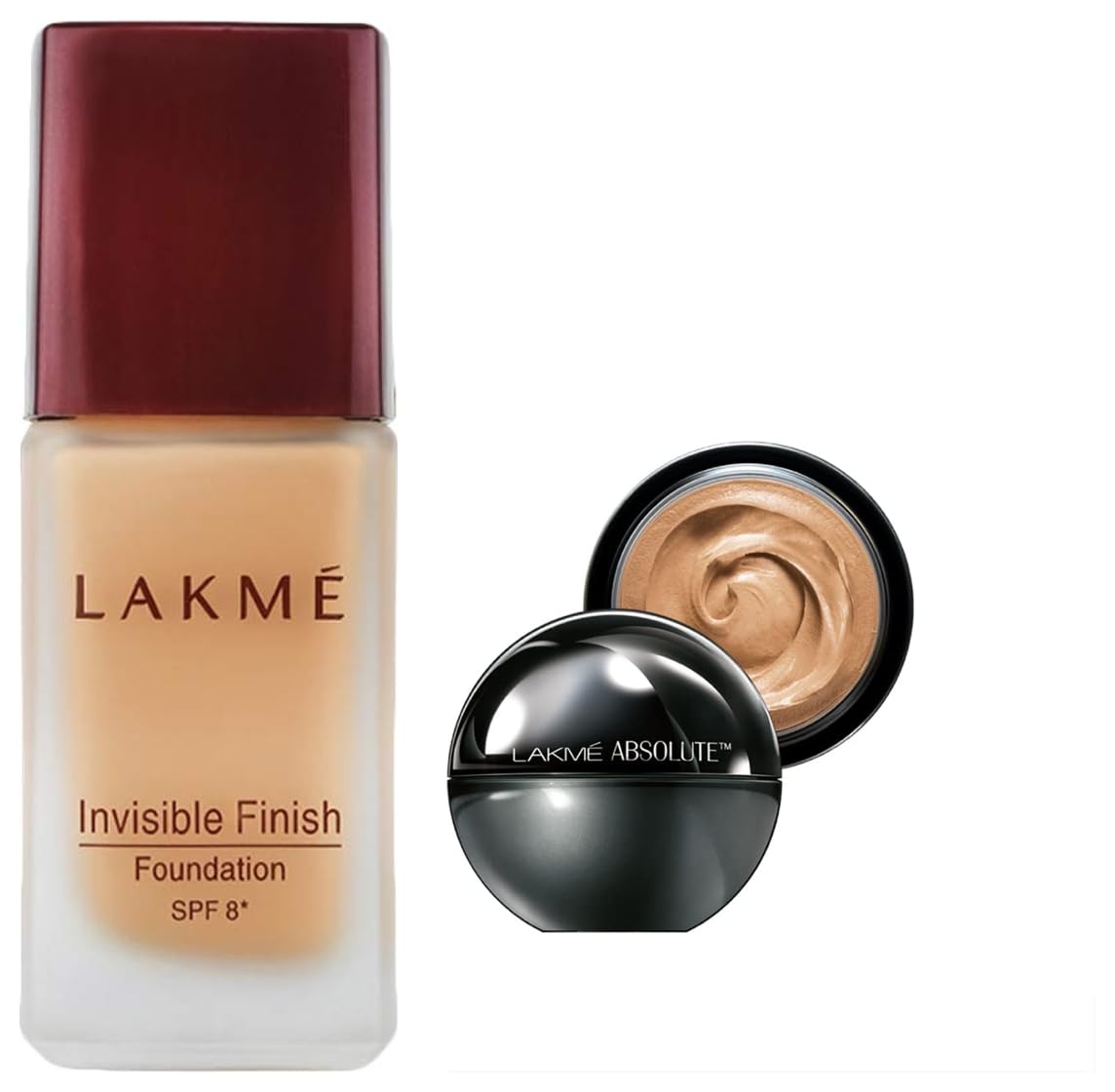 Lakmé Invisible Finish SPF 8 Foundation, Shade 01, 25ml and Absolute Skin Natural Mousse, Rose Fair 02, 25g