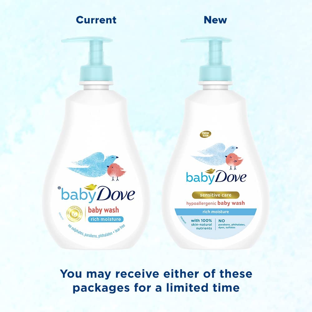 Baby Dove Rich Moisture Hair to Toe Baby Wash 400 ml, No Tears Body Wash for Baby's Soft Skin - Hypoallergenic, No Sulphates, No Parabens