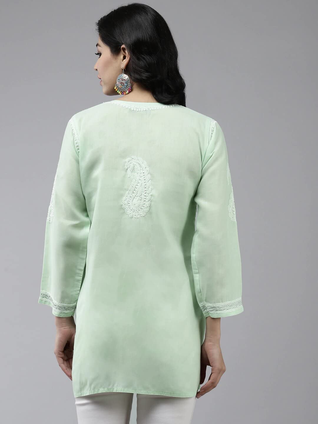 Ada Women's  Hand Embroidered Lucknowi Chikankari Cotton Straight Short Top Kurti A178625