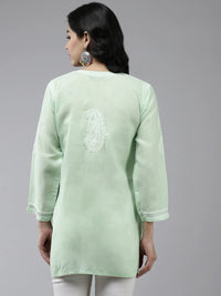 Ada Women's  Hand Embroidered Lucknowi Chikankari Cotton Straight Short Top Kurti A178625