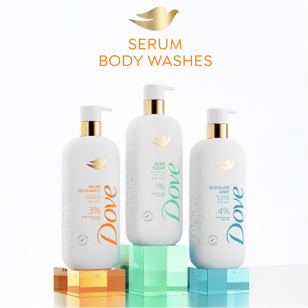Dove Glow Recharge Serum Body Wash | 3% Brightening Serum + Vit C | Energizes & Illuminates skin | Paraben & SLS free | 300 ml