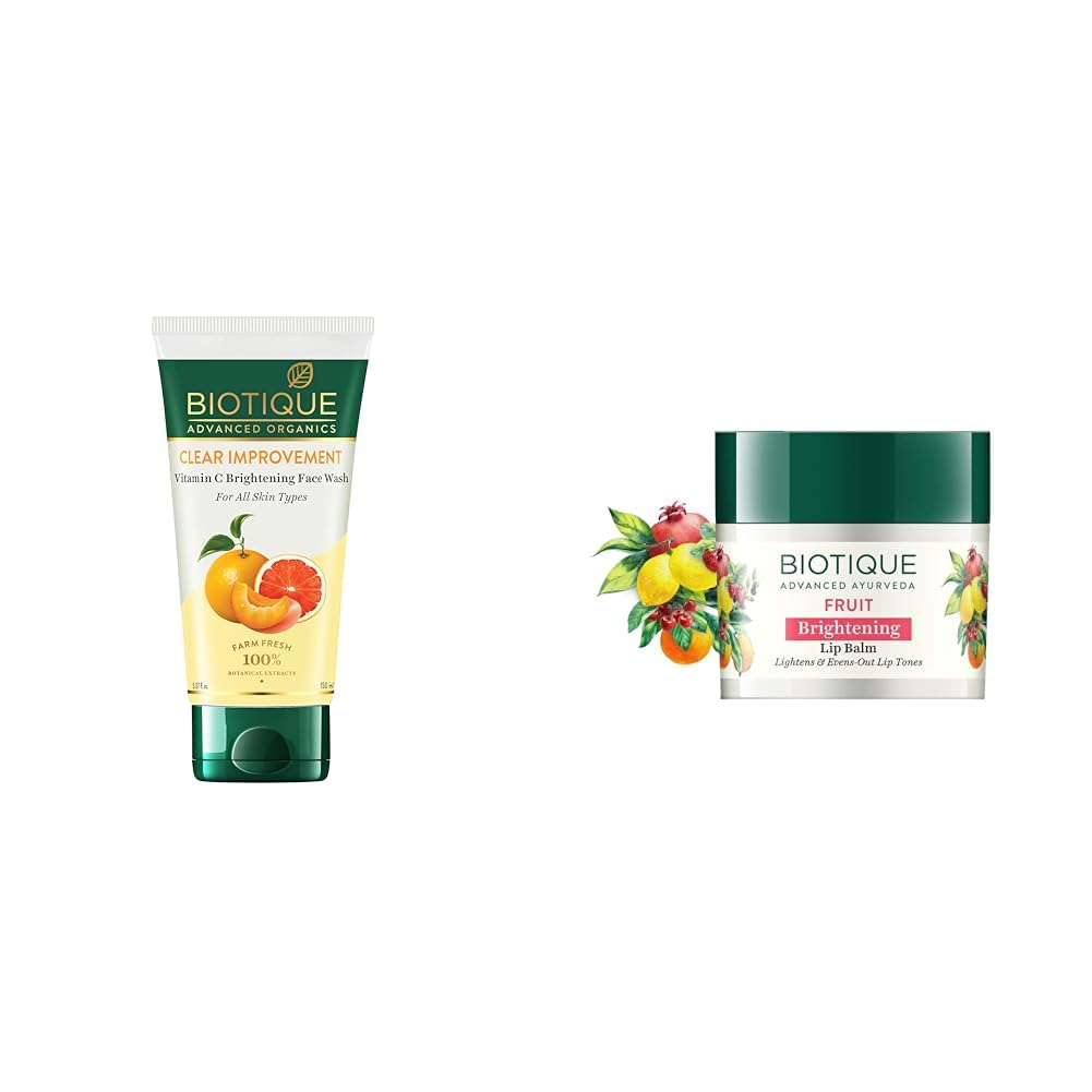 Biotique Advanced Organics Clear Improvement Vitamin C Brightening Face Wash, 150ml&Biotique Bio Fruit Whitening/Brightening Lip Balm, 12g
