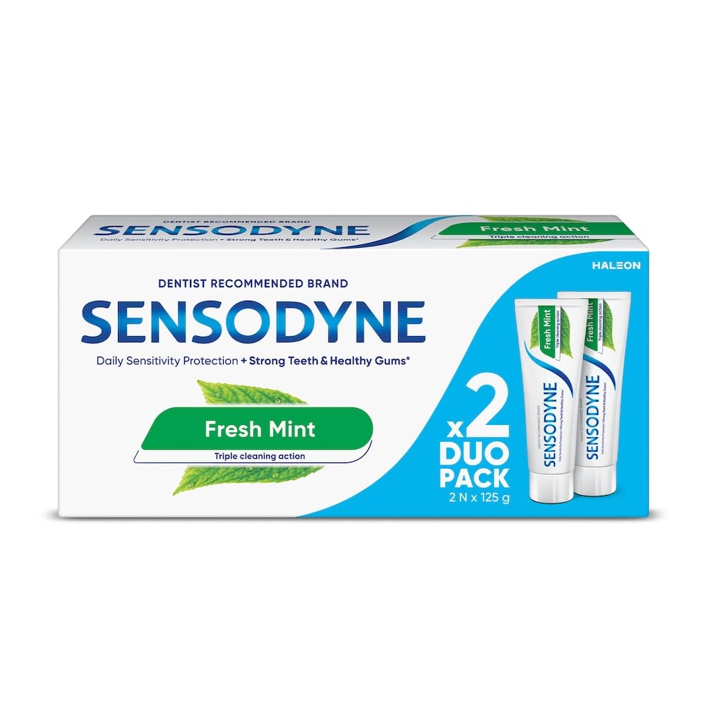 Sensodyne Toothpaste Fresh Mint, Sensitive tooth paste for daily sensitivity protection, 2 x 125gm Duo Pack