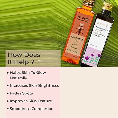 Auravedic Kumkumadi tailam for face Kumkumadi face oil for glowing skin & Nalpamaradi thailam 100 ml pack of 2 kumkumadi oil for face serum pigmentation serum face body oil after bath for daily use