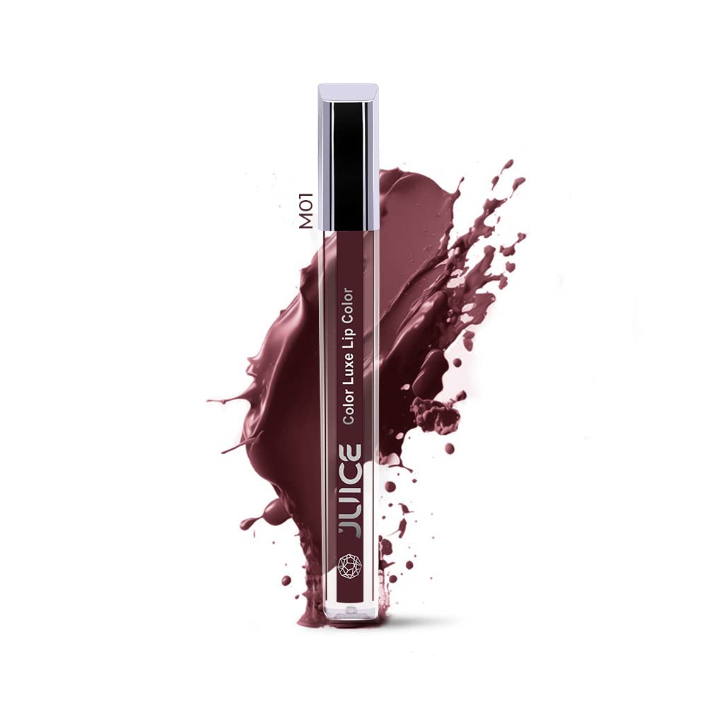 JUICE Matte Lipstick with Goodness of Bio Retinol, Moisturising lock technology, SPF 15 Waterproof & Long Lasting Chocolate Brown M01
