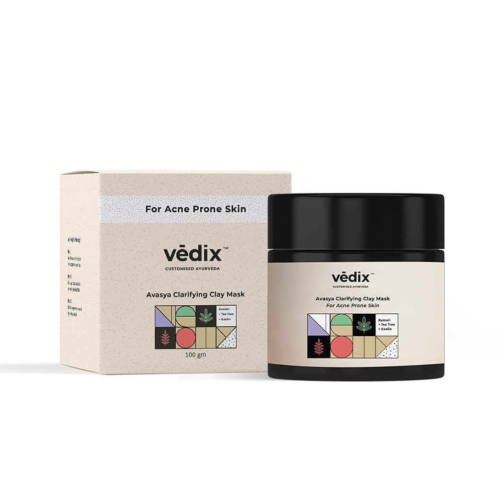 Vedix Customized Face Pack - Avasya Clarifying Clay Mask For Acne Prone Skin With Kumari + Tea Tree + Kaolin
