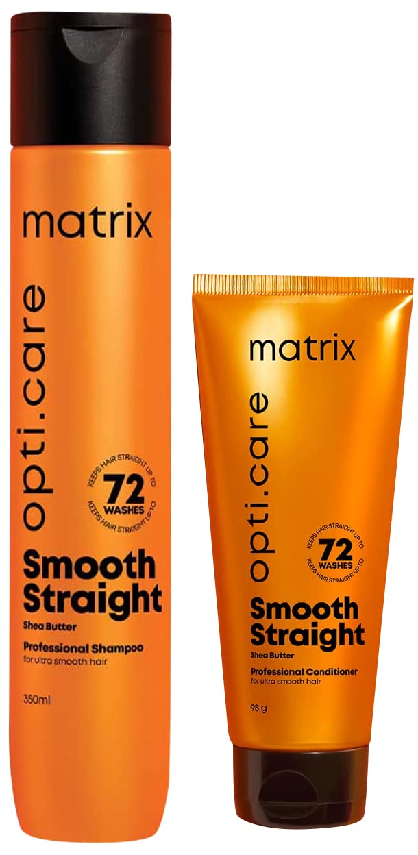 Matrix Opti Care Smooth Straight Professional Shampoo With Shea Butter, Paraben Free, 350ml & Opti Care Professional Conditioner