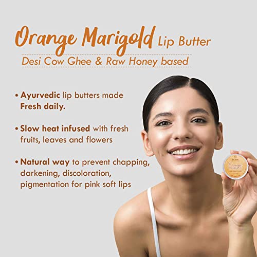 Nat Habit Orange Marigold Lip Balm Fresh Infused Lip Butter With Desi Ghee & Raw Honey For Lip Pigmentation, Lightening, Lip Repair, Dark And Chapped Lips (10gm)