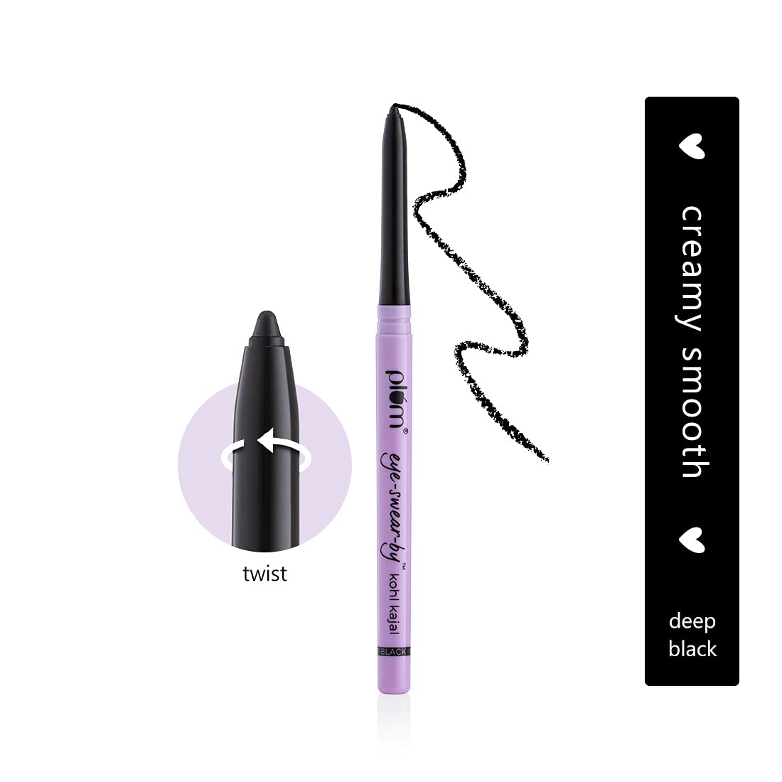 Plum Eye-Swear-By Kohl Kajal | Deep Black Kajal Pencil | Matte Finish | Smudge Proof & Waterproof | Makeup 0.35g (Pack of 2)