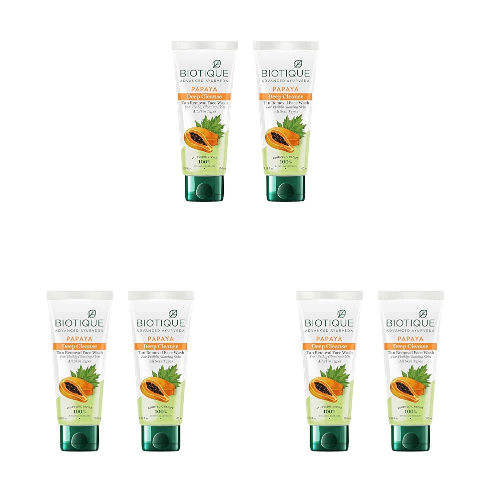 Biotique Papaya Deep Cleanse Face Wash | Gentle Exfoliation | Visibly Glowing Skin | 100% Botanical Extracts| Suitable for All Skin Types | 2x100ml (Pack of 3)