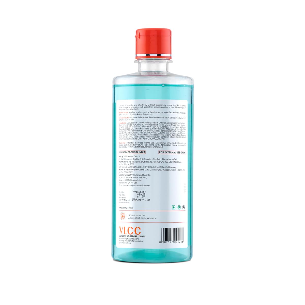 VLCC Melia Face Wash - 500ml | Controls Excess Oil | Helps Fight Acne, Blackheads & Whiteheads | Skin Purifying Face Wash | Deep Clean Effect | With Chamomile, Tea Tree Oil, Neem & Sandalwood.