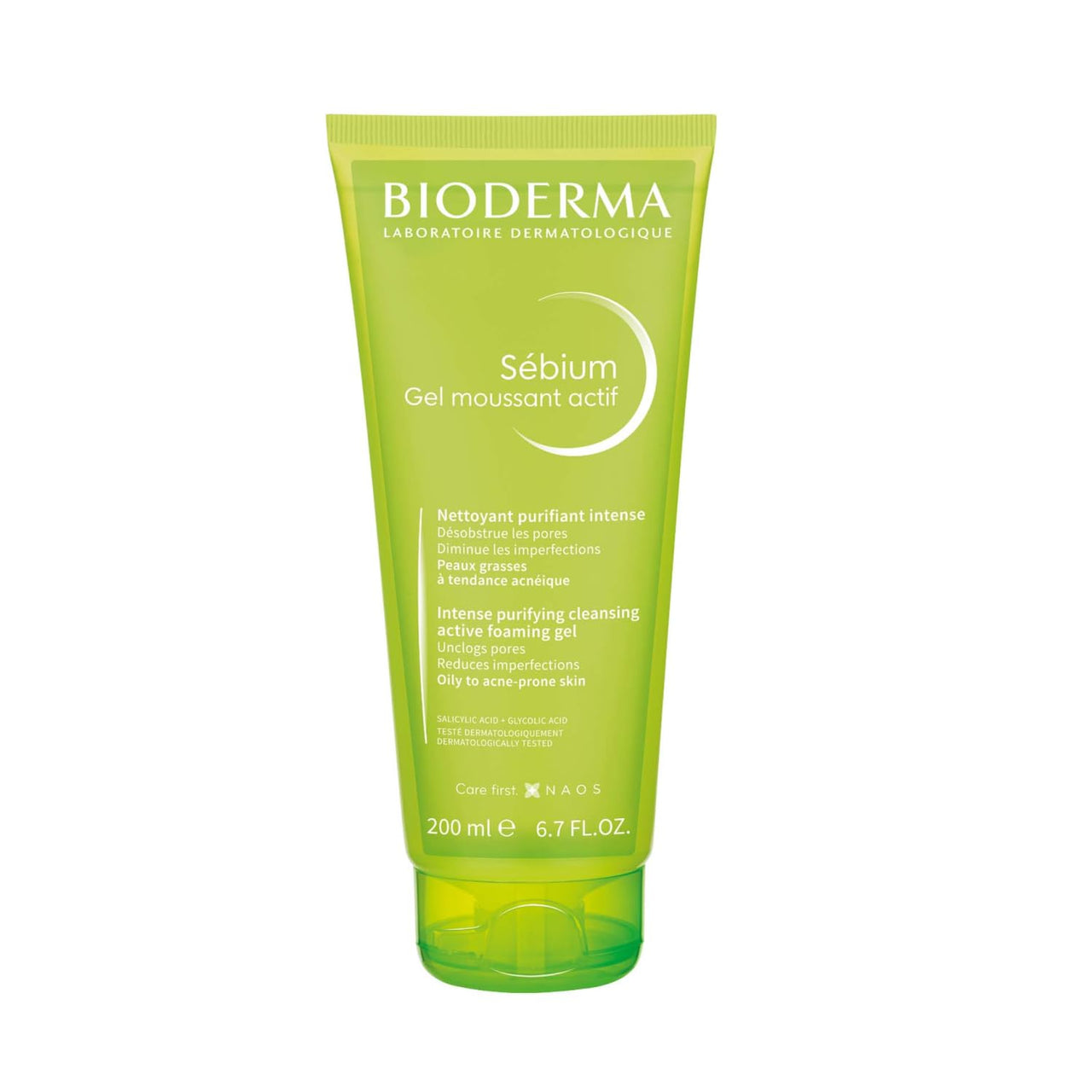 Bioderma Sebium Gel Moussant Actif Intense Purifying Cleansing Foaming Gel with Salicylic & Glycolic acid |Oily and Acne-Prone Skin, 200ml