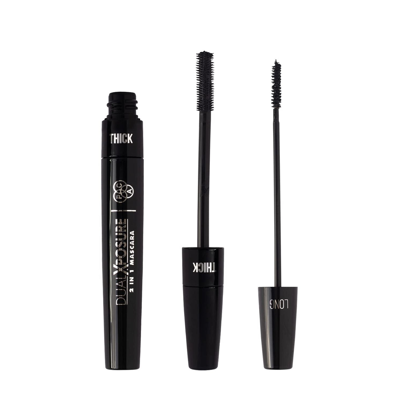 PAC Dual Xposure Mascara | 2-in-1 Volumizing & Precision Mascara | Longlasting Clump Free Non Flaking Formula | Smudgeproof & Waterproof | Black