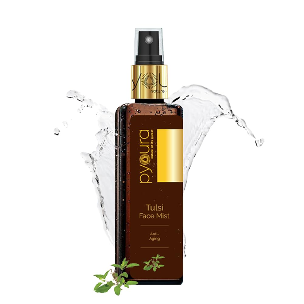 PYOURA Tulsi Anti Wrinkle Glowing Skin Face Mist 100 ml, Anti-Aging Natural Face Serum, Toner For Open Pores Tightening, Instantly Hydrates and Freshens, Toner For Dry Oily Combination Skin