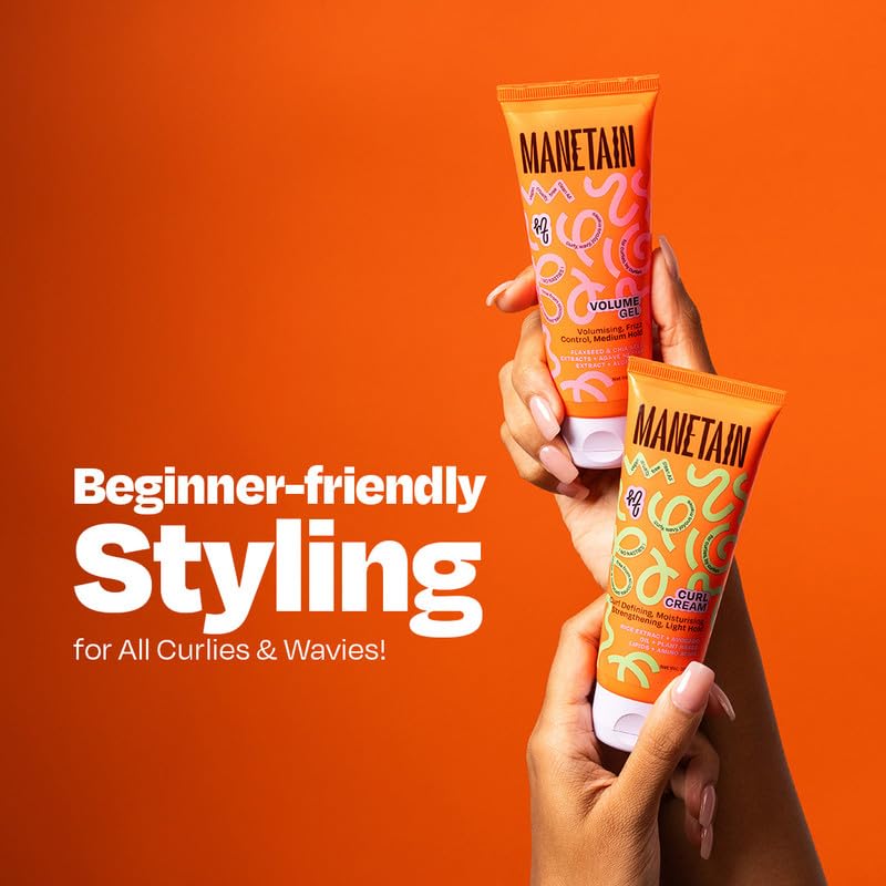 MANETAIN Volumizing Curl Cream 100ml & Hair Styling Gel 100ml for Defined Curls | Hydrating, Anti-Frizz & Long-Lasting Hold for Wavy, Curly Hair | Natural Ingredients, Vegan & Cruelty-Free