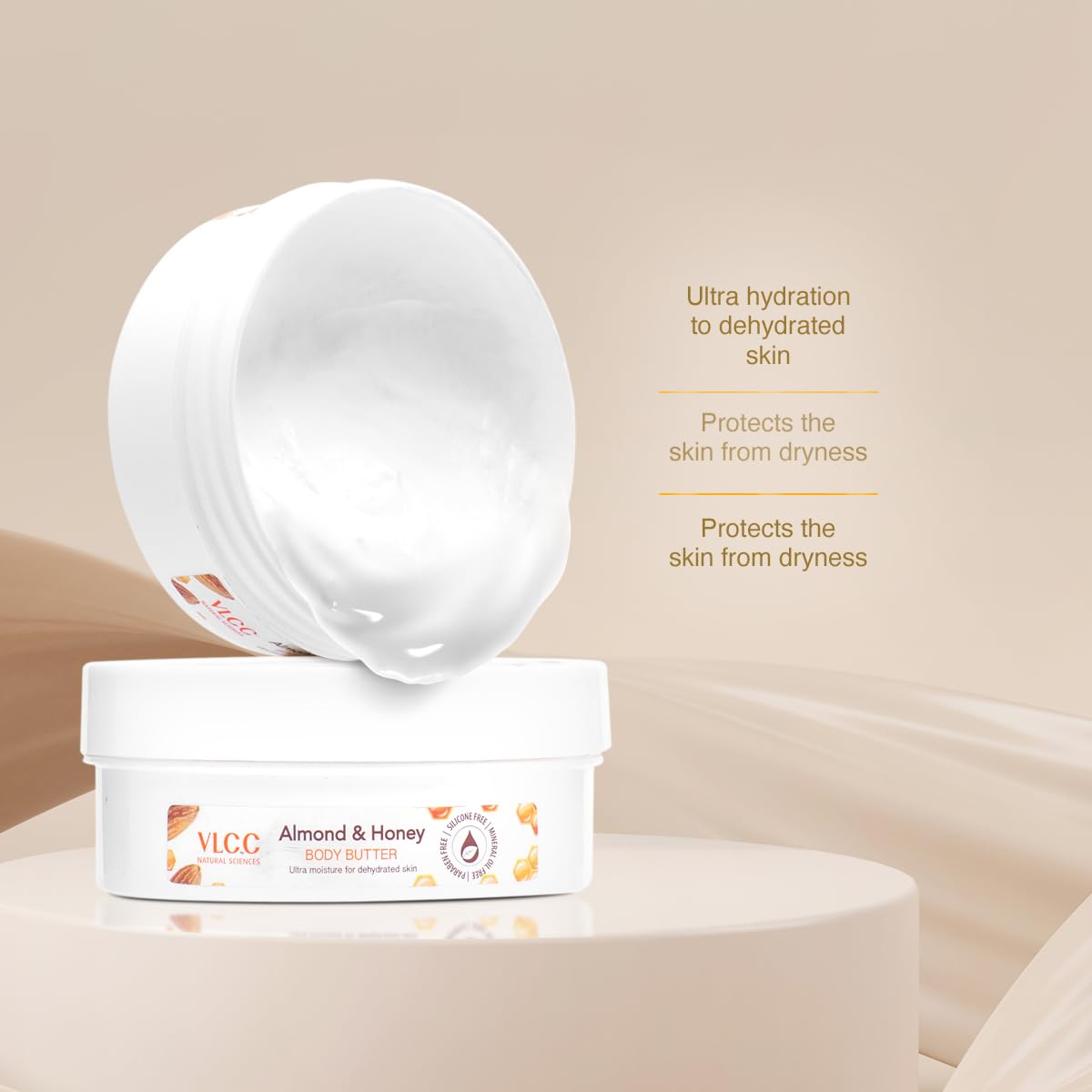 VLCC Almond & Honey Body Butter - 200g | Deeply Moisturizing Body Butter for Dehydrated Skin | Intensely Hydrating Body Cream for Soft, Smooth, Hydrated Skin with Almond Oil & Honey
