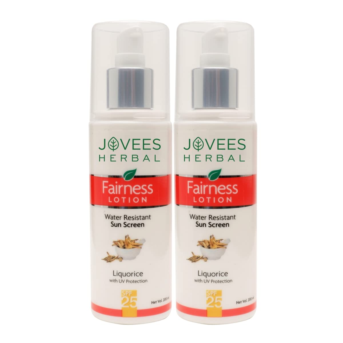 Jovees Herbal Sunscreen Fairness SPF 25 Lotion for Oily, Sensitive | Light Weight,Non Greasy, Quick Absorbing | Protects from Tanning & Uneven Skin Tone 200 ML (Pack of 2)