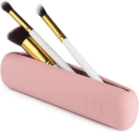 TS WITH TECHSUN Silicone Makeup Brush Holder, Beauty Storage Case Organiser for Makeup Face Brushes & Cosmetics, Magnetic Anti-Fall Out, Soft & Sleek Makeup Tools Organizer for Travel (Light Pink)
