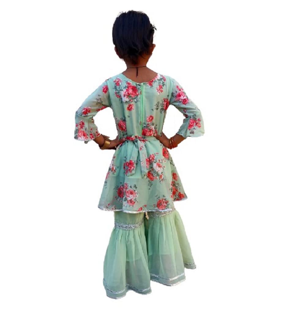 FNOCKS Girls Georgette Anarkali Kurta and Sharara Pants 7 Years-8 Years