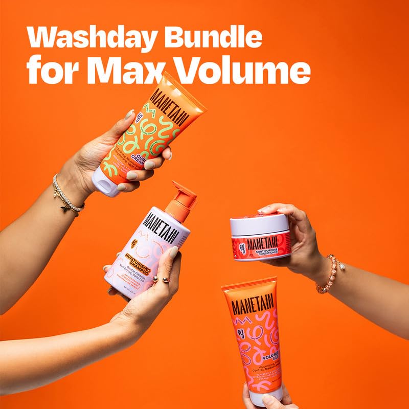 MANETAIN Washday Bundle | Moisturizing Shampoo 237ml , Multipurpose Conditioner 200gm , Volume Gel 200ml & Curl Cream 200ml | Hydrating, Anti-Frizz, Curl-Enhancing for Curly, Wavy Hair | Protein/Moisture Balanced | Vegan, No Sulfates or Silicones